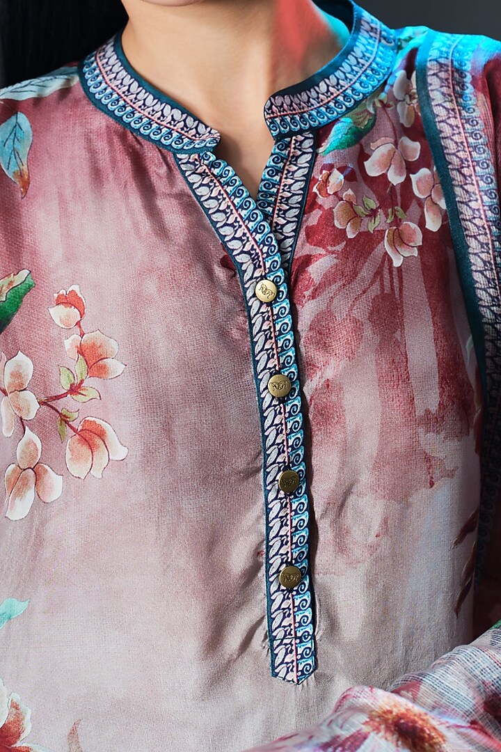 Brick Red & Beige Silk Flared Tunic by Rajdeep Ranawat at Pernia's Pop Up Shop
