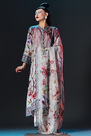 Brick Red & Beige Kota Silk Printed Dupatta by Rajdeep Ranawat
