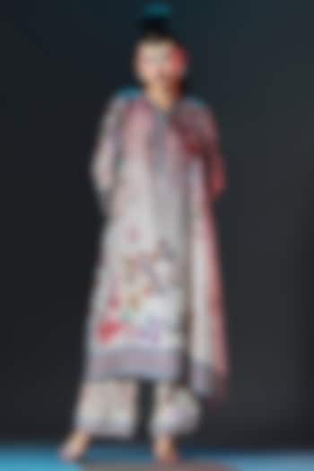 Brick Red & Beige Kota Modal Satin Printed Pants by Rajdeep Ranawat at Pernia's Pop Up Shop