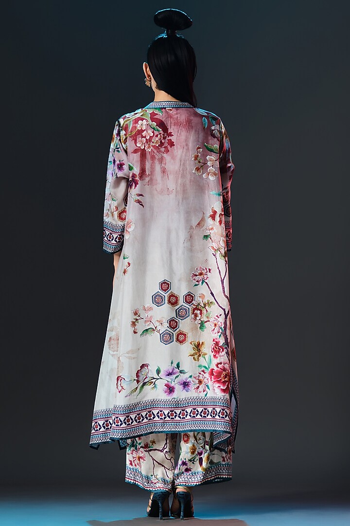 Brick Red & Beige Kota Modal Satin Printed Pants by Rajdeep Ranawat at Pernia's Pop Up Shop