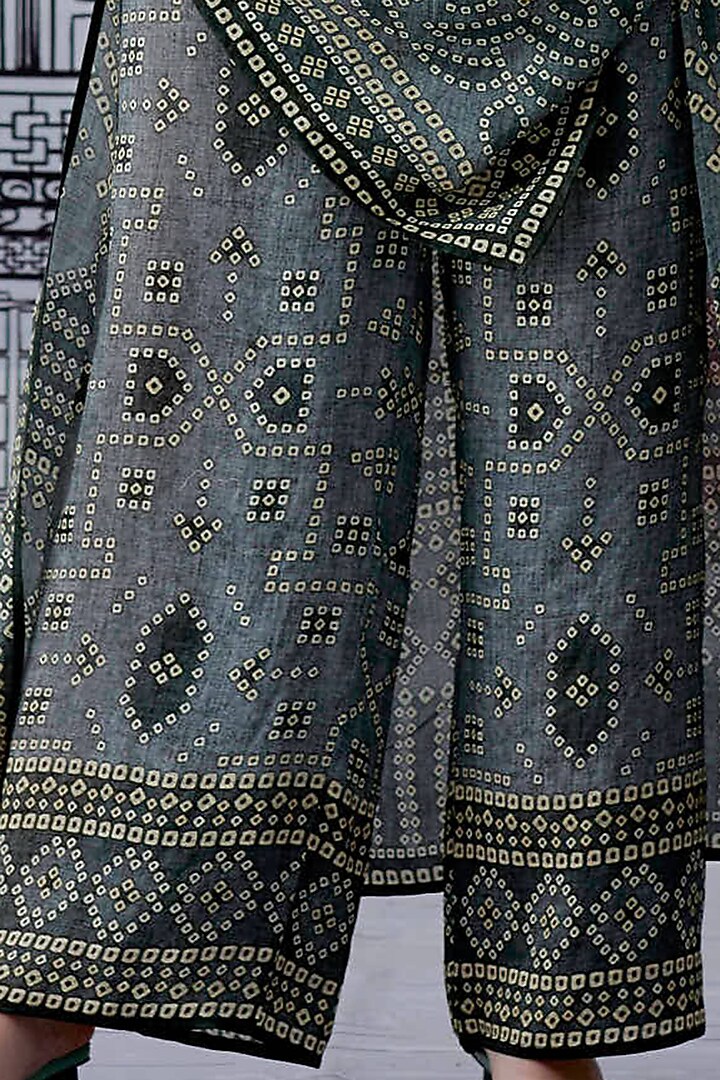 Charcoal Satin Printed Pants by Rajdeep Ranawat at Pernia's Pop Up Shop