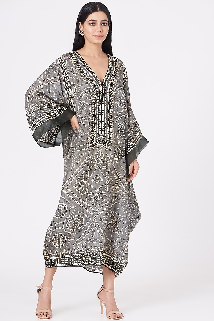 Grey Printed Kaftan Tunic by Rajdeep Ranawat