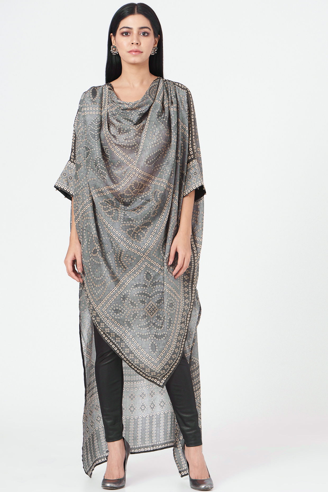 Grey Printed Cowl Tunic by Rajdeep Ranawat at Pernia's Pop Up Shop