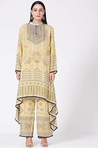 Buttercup Yellow Silk Asymmetrical Tunic by Rajdeep Ranawat