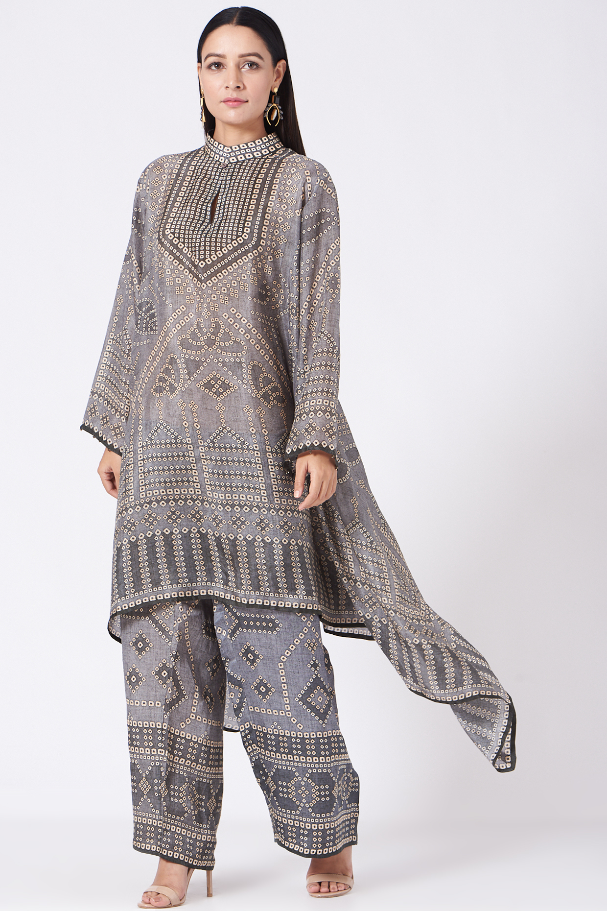 Pewter Grey Silk Asymmetrical Tunic by Rajdeep Ranawat at Pernia's Pop Up Shop