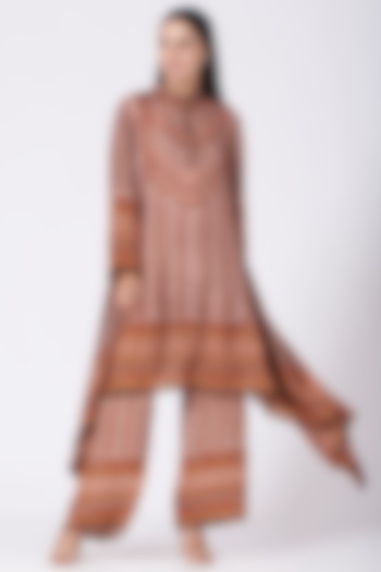 Rust Red Printed Asymmetrical Tunic by Rajdeep Ranawat at Pernia's Pop Up Shop