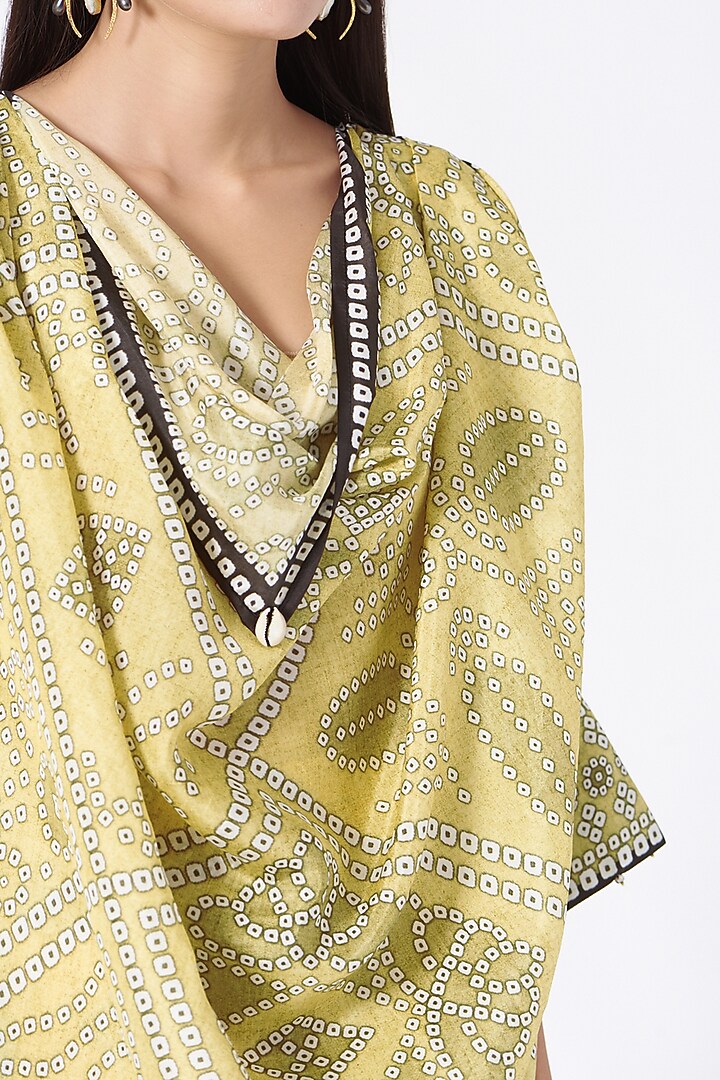 Yellow Printed Cowl Tunic by Rajdeep Ranawat at Pernia's Pop Up Shop