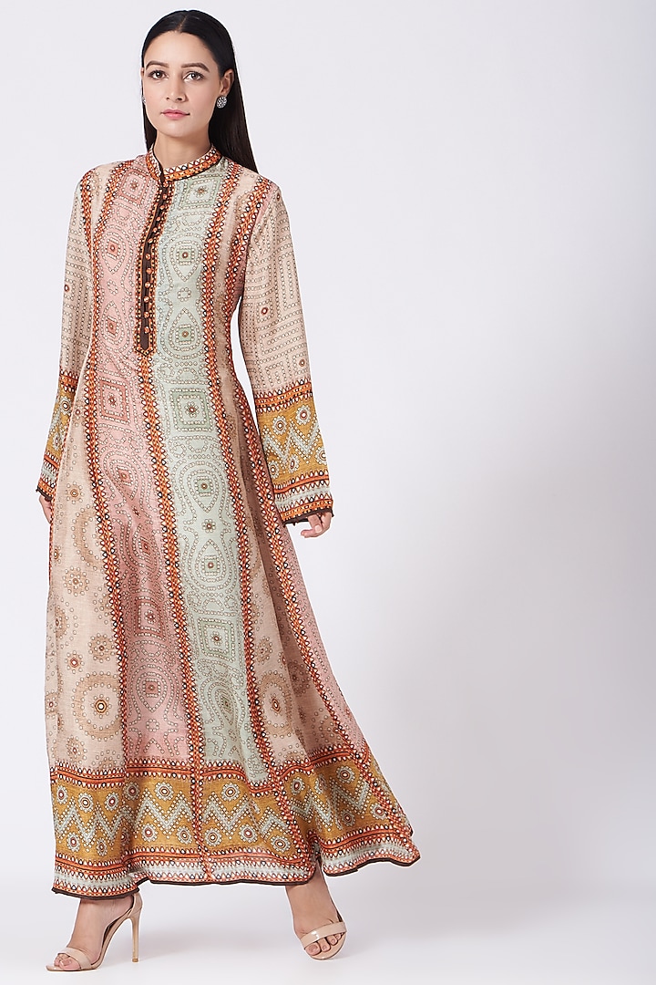 Multi-Colored Silk Printed Tunic by Rajdeep Ranawat