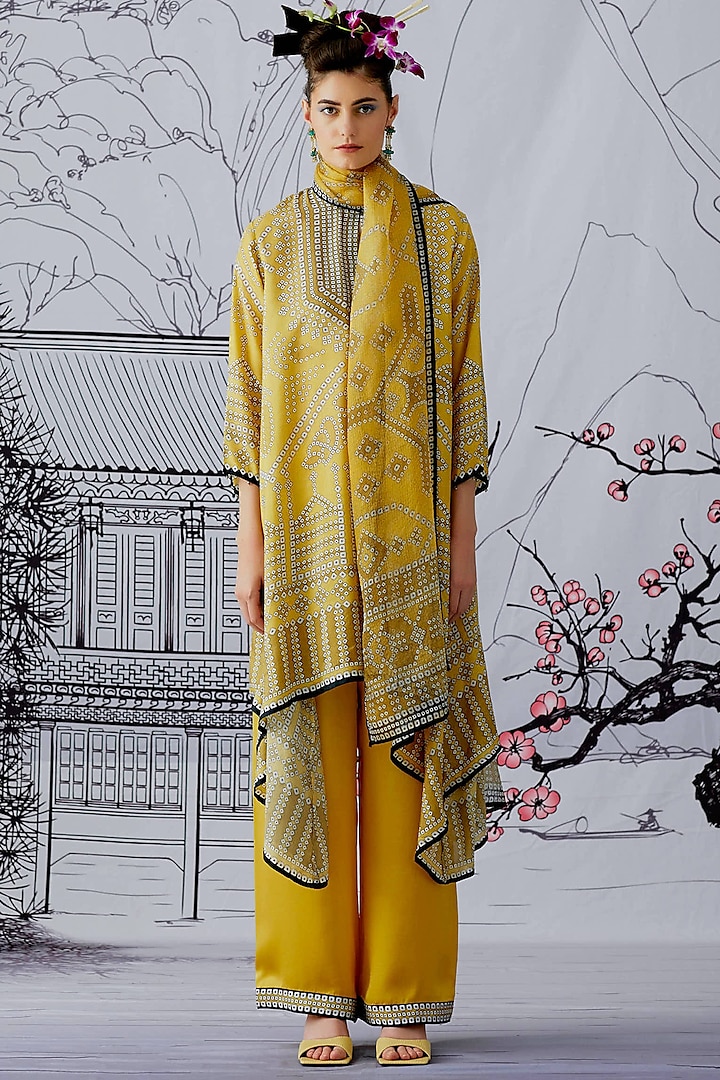 Butter Cup Silk Draped Tunic Set by Rajdeep Ranawat