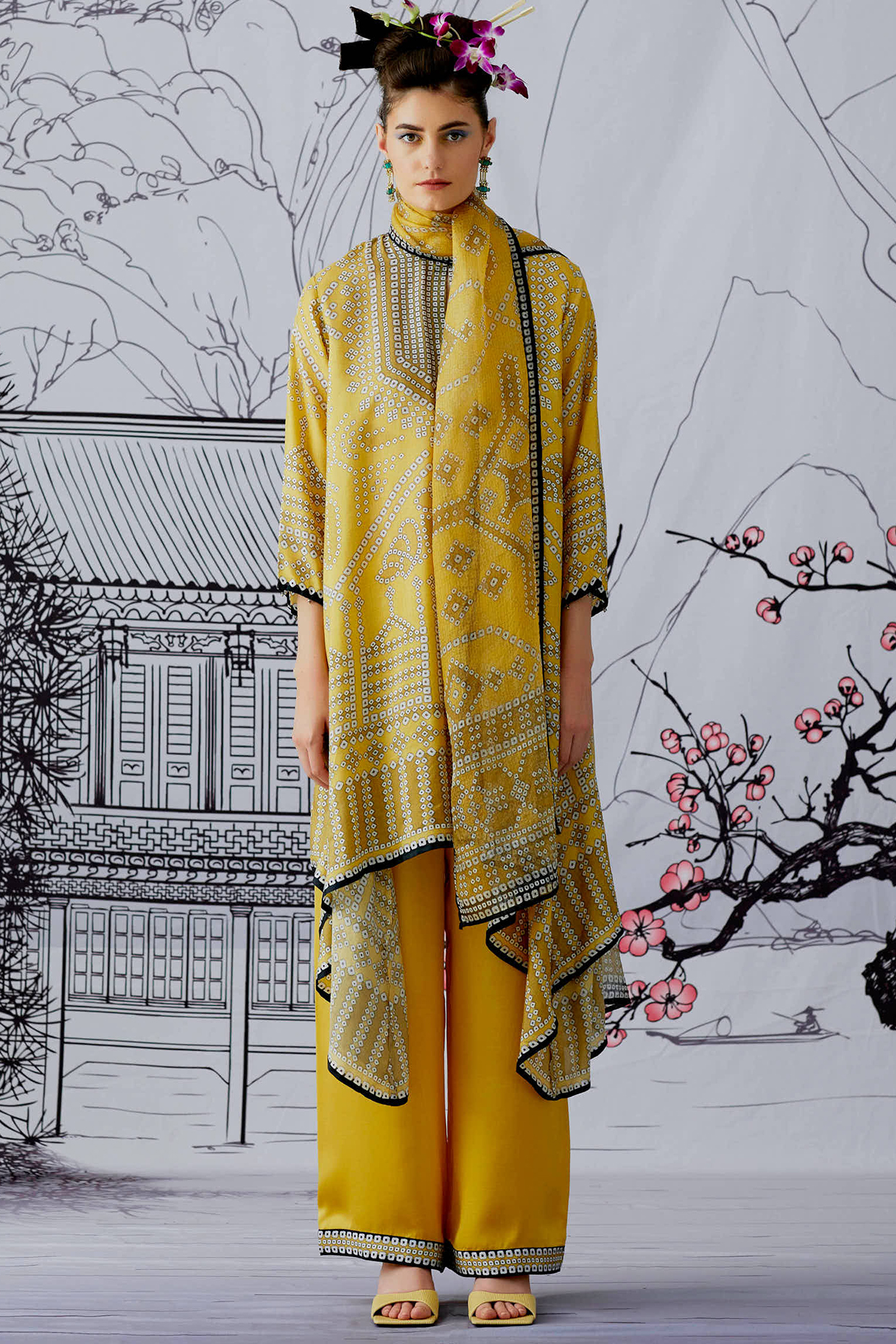 Butter Cup Silk Draped Tunic Set by Rajdeep Ranawat at Pernia's Pop Up Shop