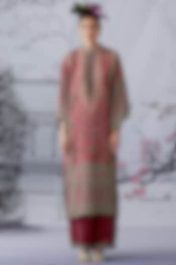 Dusty Rose Silk Long Paneled Kurta by Rajdeep Ranawat at Pernia's Pop Up Shop