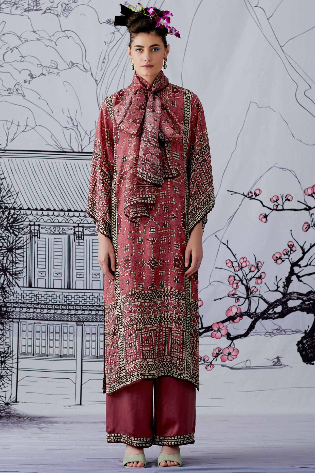 Dusty Rose Satin Kurta Set by Rajdeep Ranawat at Pernia's Pop Up Shop