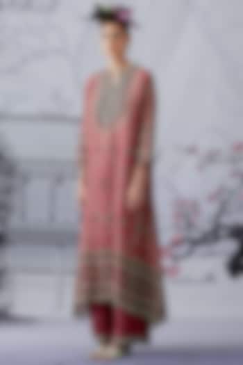 Dusty Rose Silk Long Tunic  by Rajdeep Ranawat