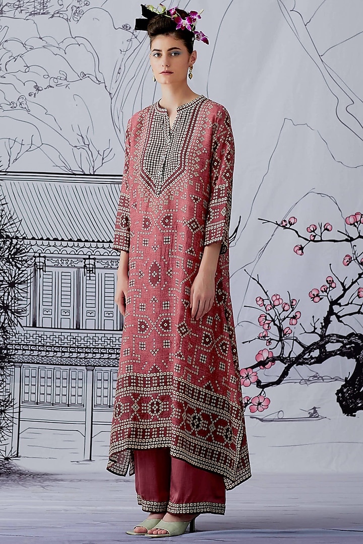 Dusty Rose Silk Long Tunic  by Rajdeep Ranawat