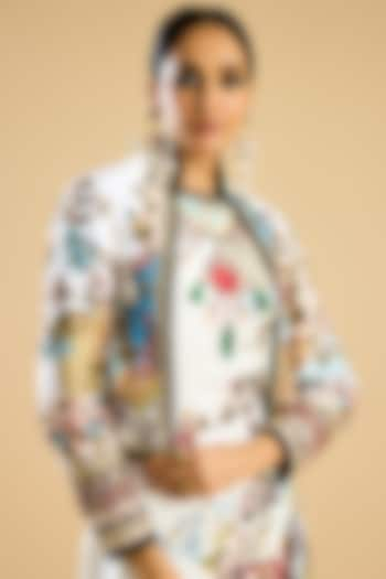 Ivory & Aqua Dutches Satin Printed Jacket by Rajdeep Ranawat at Pernia's Pop Up Shop