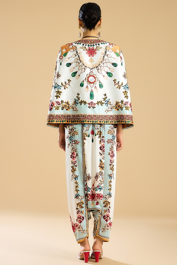 Ivory & Aqua Dupion Printed Jacket Set by Rajdeep Ranawat at Pernia's Pop Up Shop