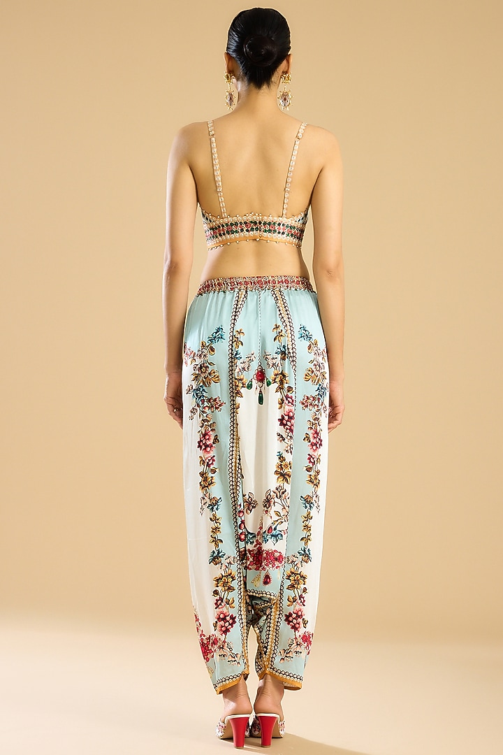 Ivory & Aqua Dupion Printed Jacket Set by Rajdeep Ranawat at Pernia's Pop Up Shop