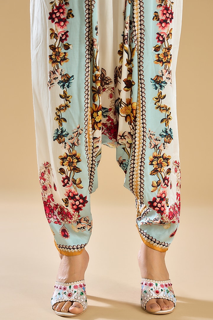 Ivory & Aqua Dupion Printed Jacket Set by Rajdeep Ranawat at Pernia's Pop Up Shop