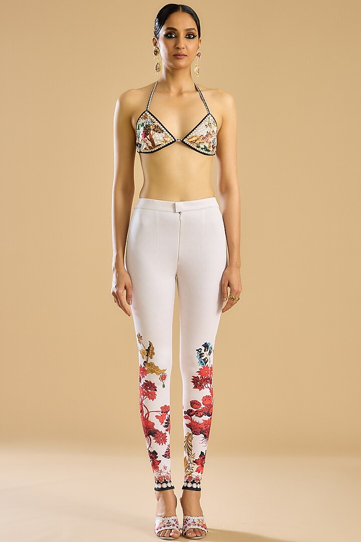 Ivory & Red Silk Printed Long Cape Set by Rajdeep Ranawat at Pernia's Pop Up Shop