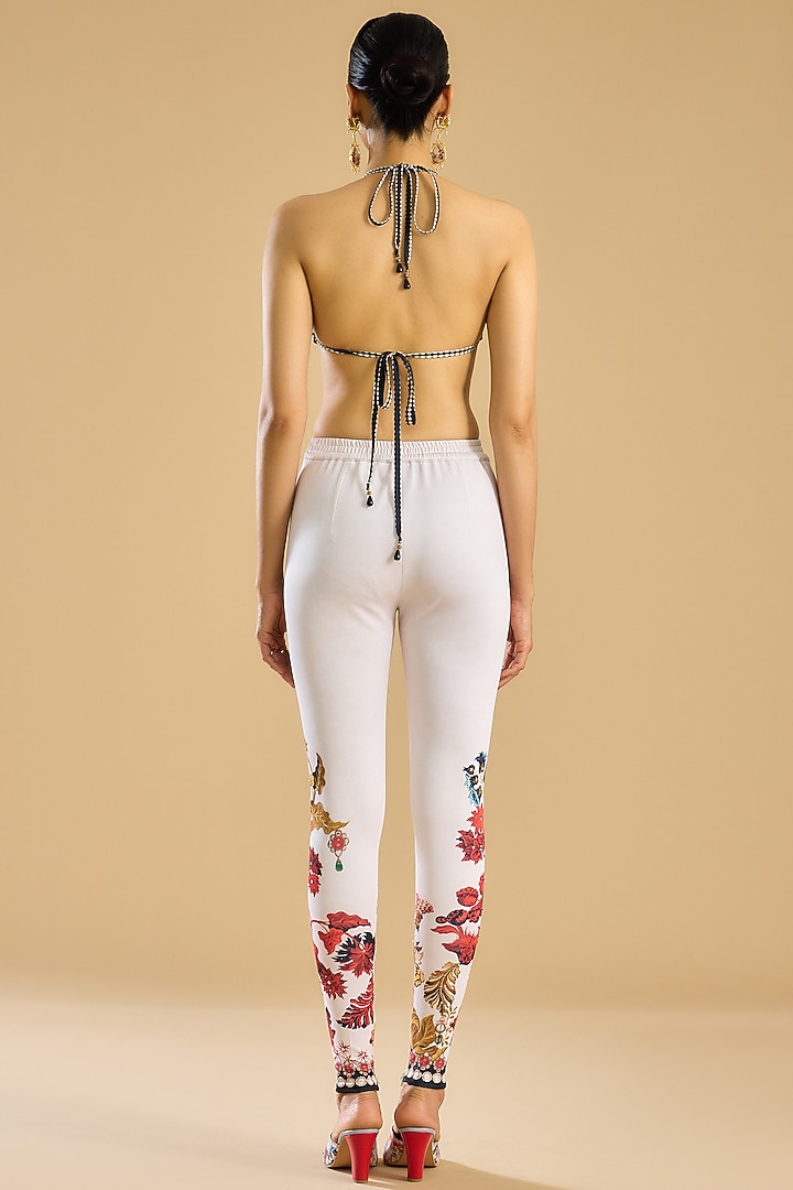 Ivory & Red Silk Printed Long Cape Set by Rajdeep Ranawat at Pernia's Pop Up Shop