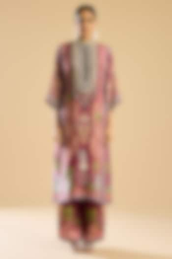 Dust Rose Silk Printed Tunic Set by Rajdeep Ranawat