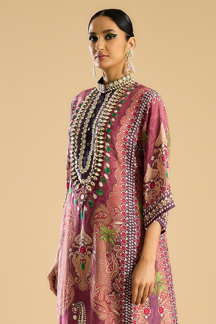 Dust Rose Silk Printed Tunic Set by Rajdeep Ranawat at Pernia's Pop Up Shop