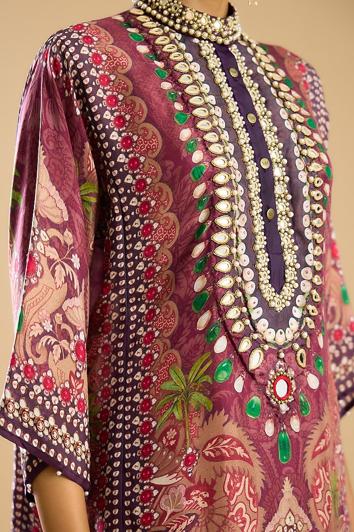 Dust Rose Silk Printed Tunic Set by Rajdeep Ranawat at Pernia's Pop Up Shop