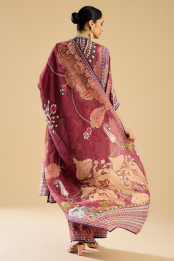 Dusty Rose Silk Printed Tunic Set by Rajdeep Ranawat at Pernia's Pop Up Shop