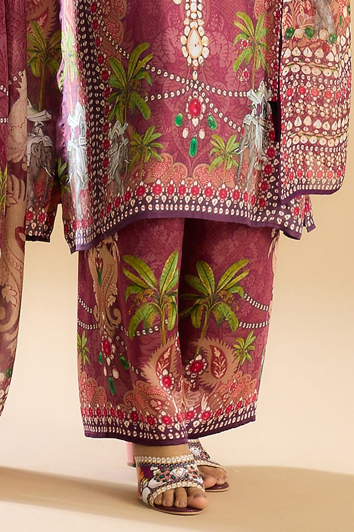 Dusty Rose Silk Printed Tunic Set by Rajdeep Ranawat at Pernia's Pop Up Shop