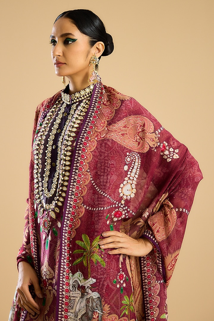 Dusty Rose Silk Printed Tunic Set by Rajdeep Ranawat at Pernia's Pop Up Shop