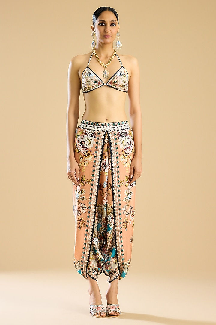 Ivory & Peach Silk Printed Dhoti Pant Set by Rajdeep Ranawat at Pernia's Pop Up Shop
