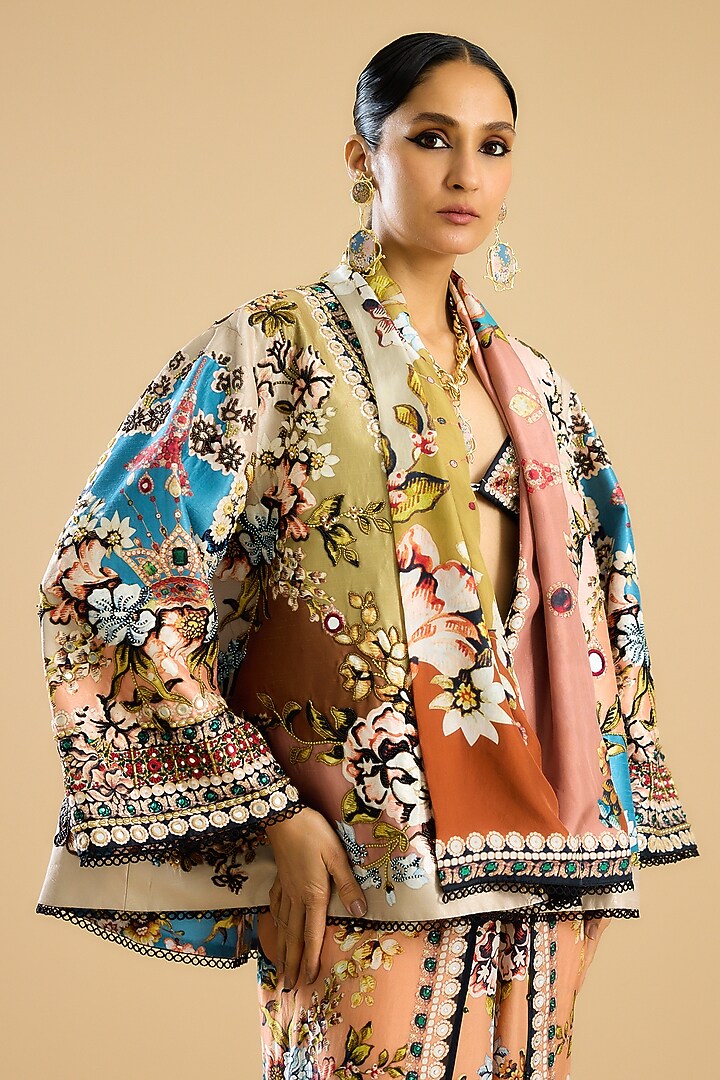 Ivory & Peach Silk Printed Dhoti Pant Set by Rajdeep Ranawat at Pernia's Pop Up Shop