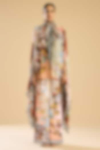 Ivory & Peach Silk Printed Tunic Set by Rajdeep Ranawat