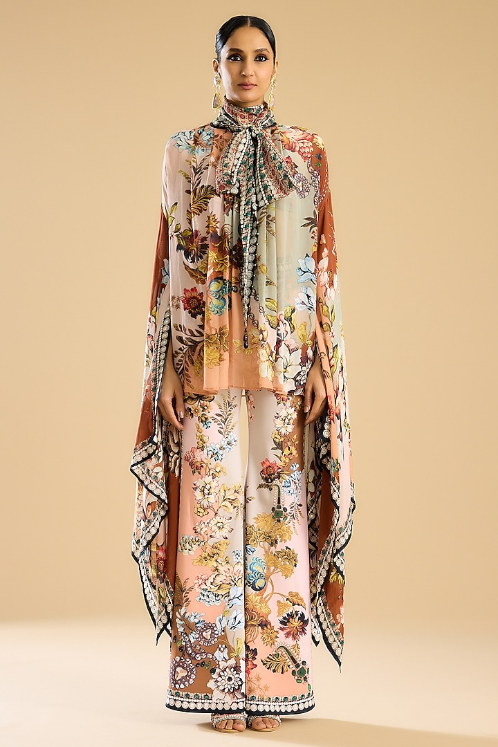 Ivory & Peach Silk Printed Tunic Set by Rajdeep Ranawat