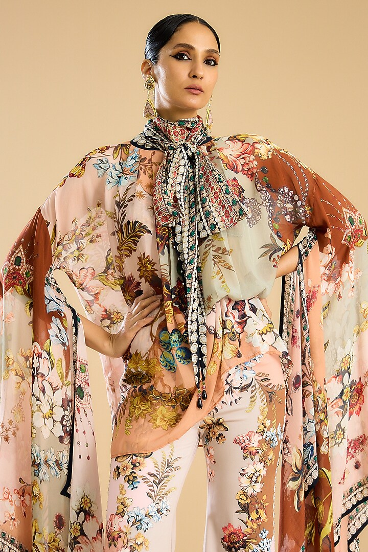 Ivory & Peach Silk Printed Tunic Set by Rajdeep Ranawat at Pernia's Pop Up Shop