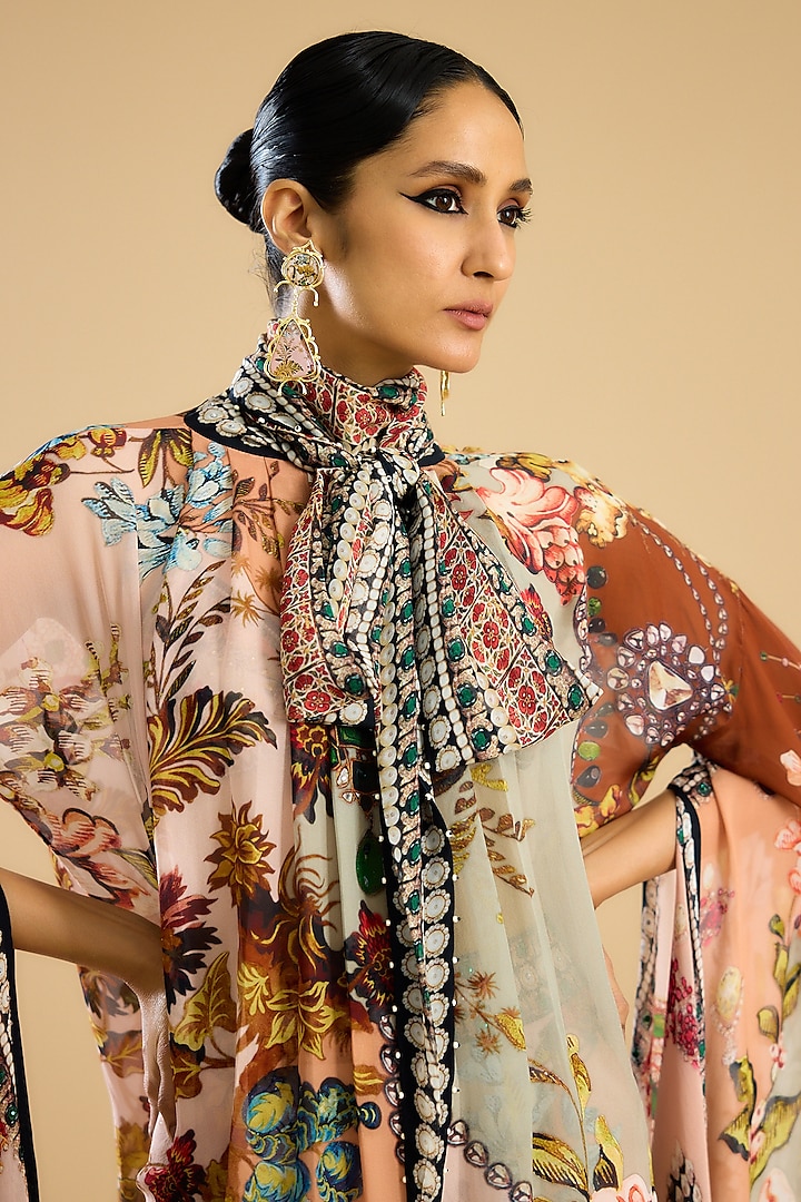 Ivory & Peach Silk Printed Tunic Set by Rajdeep Ranawat at Pernia's Pop Up Shop