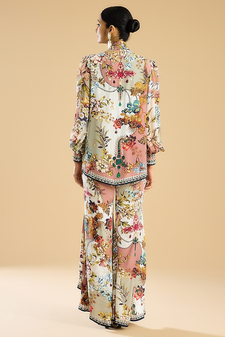Ivory & Peach Silk Printed High-Low Pant Set by Rajdeep Ranawat at Pernia's Pop Up Shop