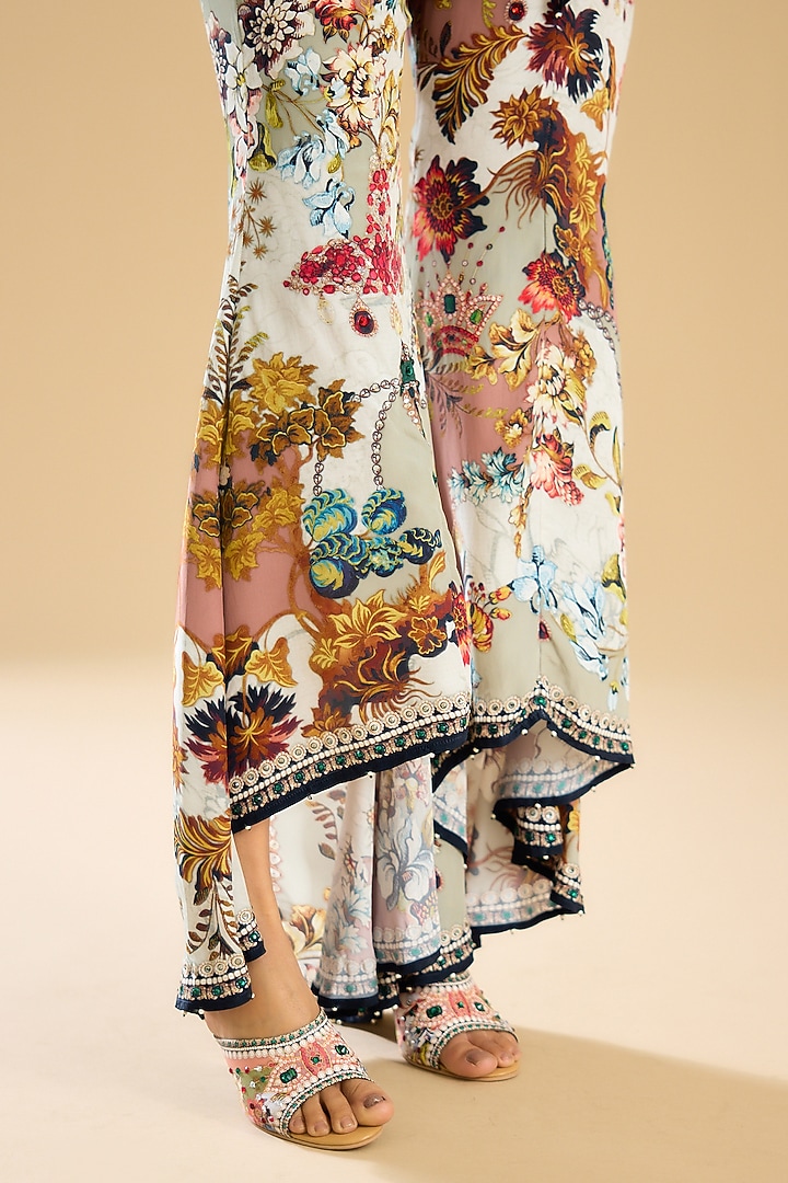 Ivory & Peach Silk Printed High-Low Pant Set by Rajdeep Ranawat at Pernia's Pop Up Shop