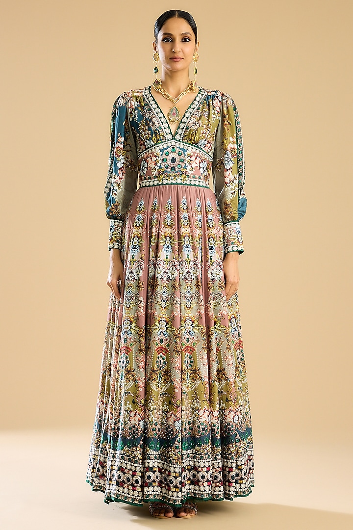 Multi-Colored Silk Printed Anarkali Dress by Rajdeep Ranawat at Pernia's Pop Up Shop