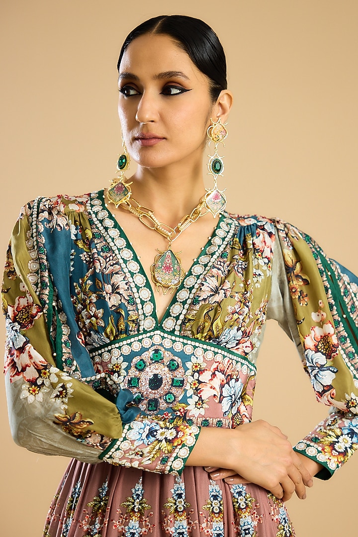 Multi-Colored Silk Printed Anarkali Party Wear Dress by Rajdeep Ranawat at Pernia's Pop Up Shop