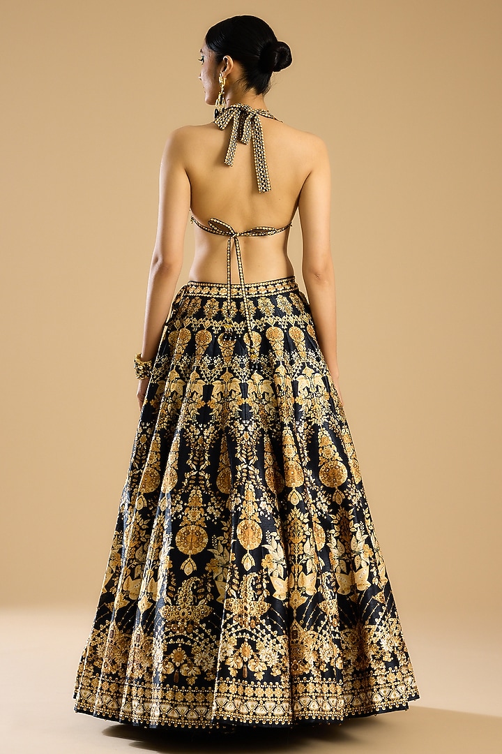 Black & Gold Dupion Printed Skirt Set by Rajdeep Ranawat at Pernia's Pop Up Shop