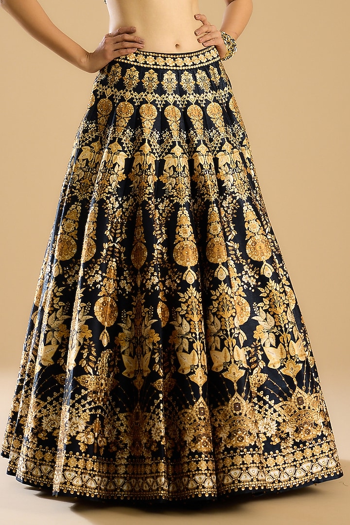 Black & Gold Dupion Printed Skirt Set by Rajdeep Ranawat at Pernia's Pop Up Shop