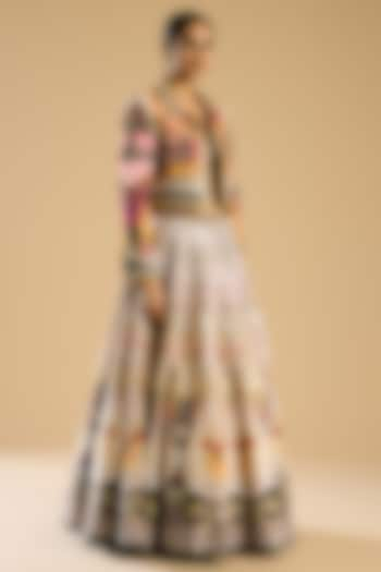 Multi-Colored Dupion Printed & Embroidered Skirt Set by Rajdeep Ranawat