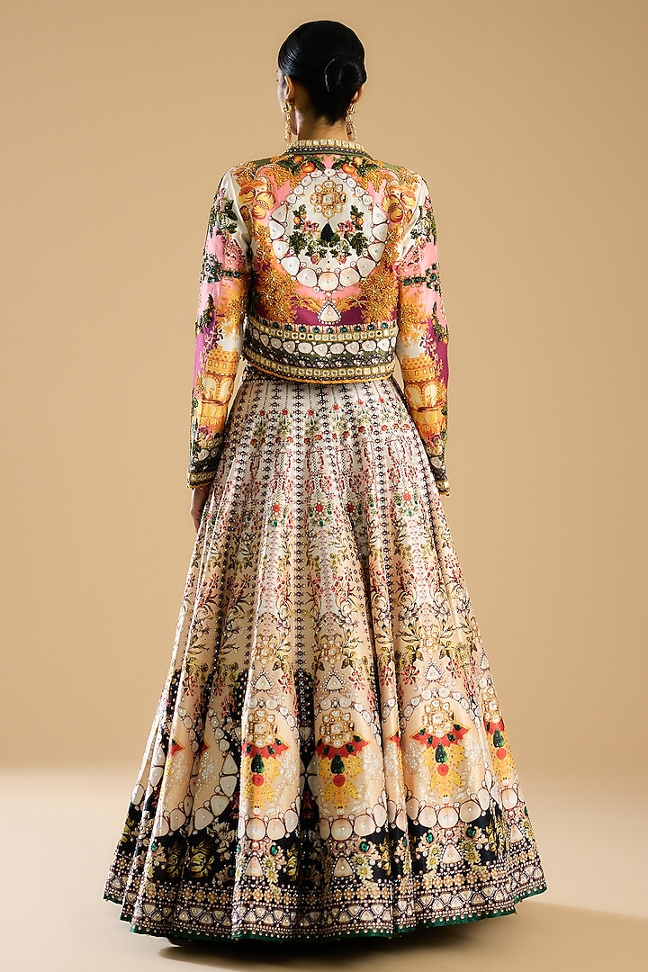 Multi-Colored Dupion Printed & Embroidered Skirt Set by Rajdeep Ranawat at Pernia's Pop Up Shop