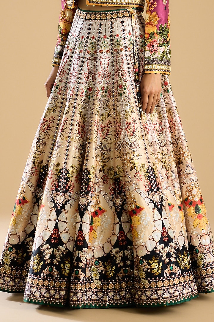 Multi-Colored Dupion Printed & Embroidered Skirt Set by Rajdeep Ranawat at Pernia's Pop Up Shop