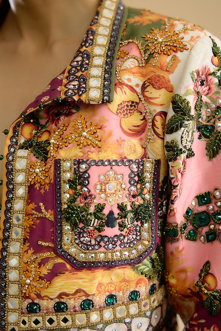 Multi-Colored Dupion Printed & Embroidered Skirt Set by Rajdeep Ranawat at Pernia's Pop Up Shop
