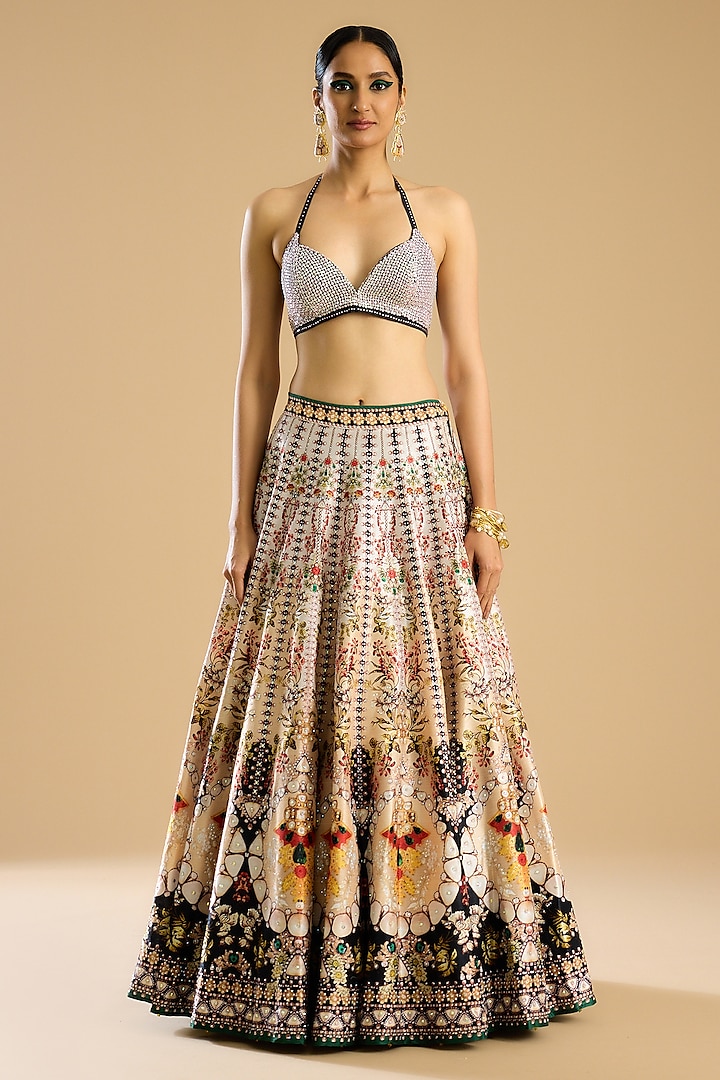 Multi-Colored Dupion Printed Skirt Set by Rajdeep Ranawat