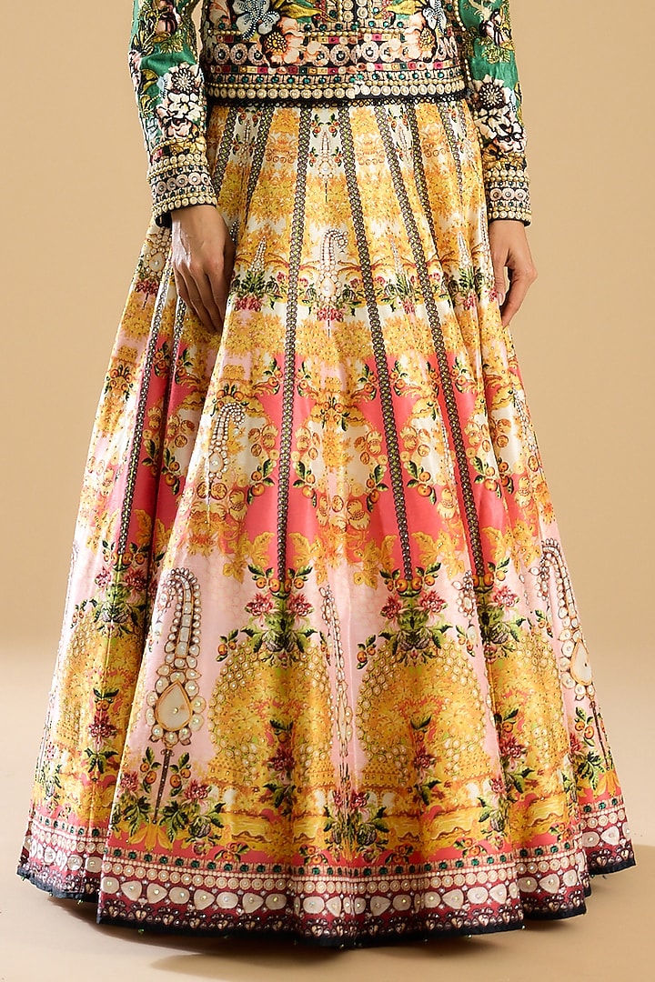 Gold Dupion Printed Skirt Set by Rajdeep Ranawat at Pernia's Pop Up Shop