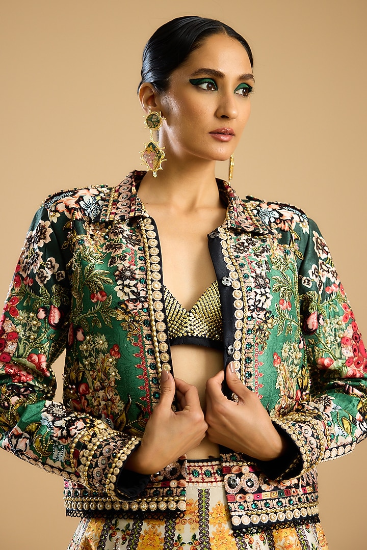Gold Dupion Printed Skirt Set by Rajdeep Ranawat at Pernia's Pop Up Shop