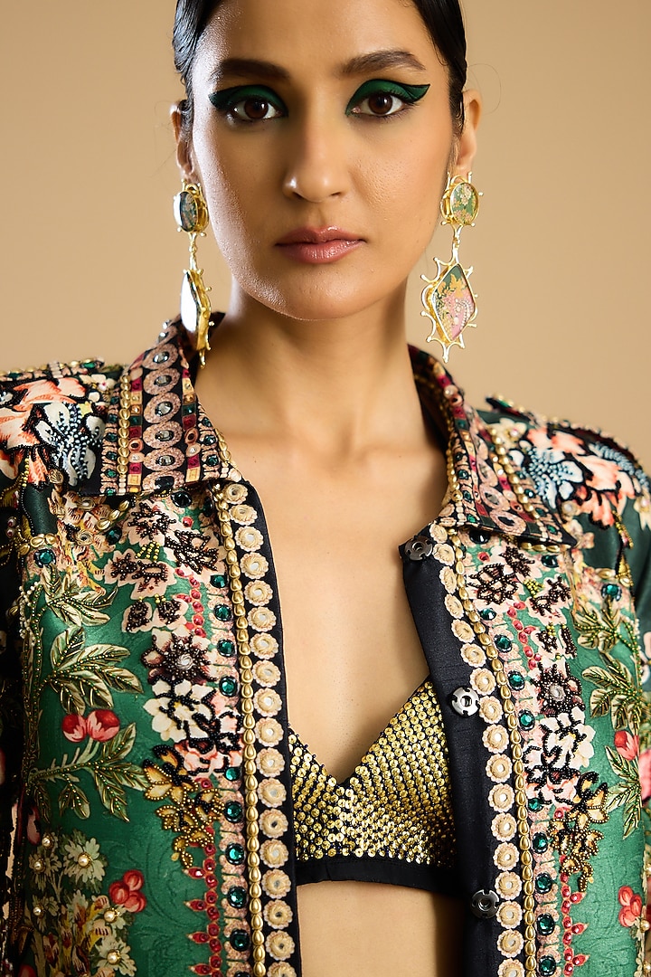 Gold Dupion Printed Skirt Set by Rajdeep Ranawat at Pernia's Pop Up Shop